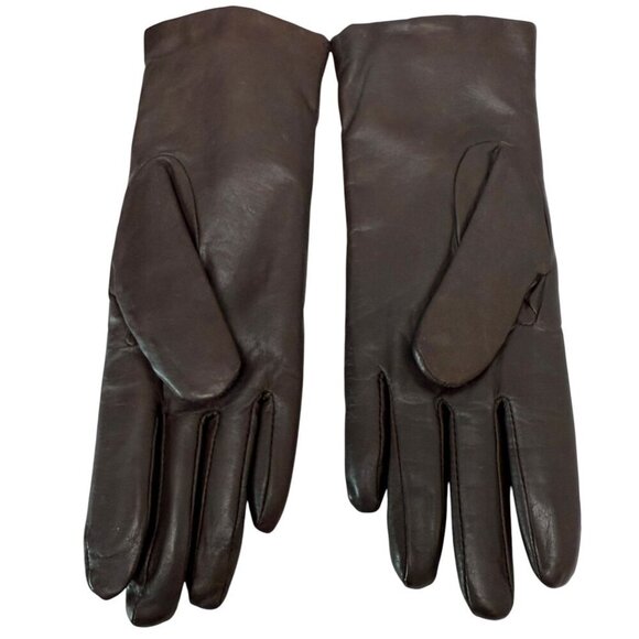 NORDSTROM Womens Leather Gloves Size Small Dark Brown Fur Lining - Picture 3 of 8